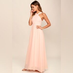 Lulus Air of Romance Women Peach Maxi Dress size M Formal Bridesmaid Wedding